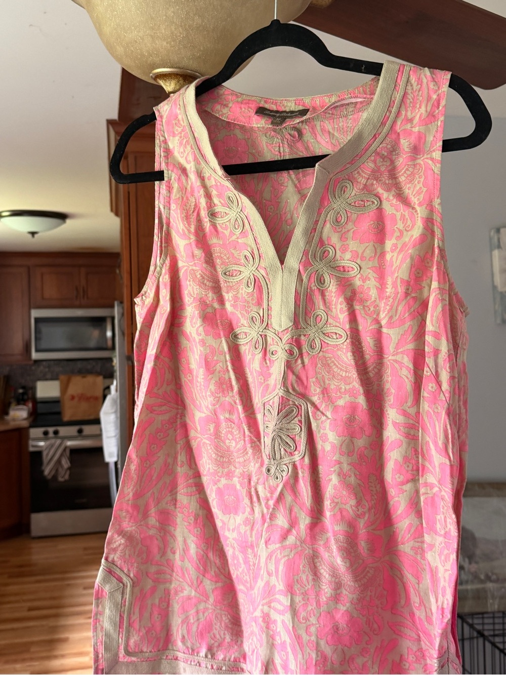 Tommy Bahama Pink and Cream Embroidered Sleeveless Tunic